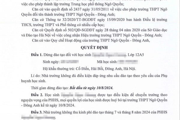 Vụ học sinh bất ngờ bị nhà trường 'dừng đào tạo': Sở GD&ĐT Hà Nội chỉ đạo ‘khẩn’- Ảnh 1.